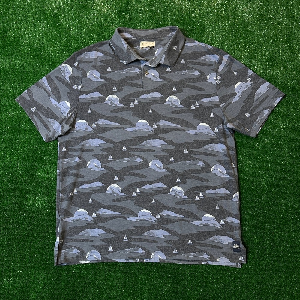 PGA Tour Polo Shirt Mens XL Grey Nautical Sailboat Print Golf SU36043